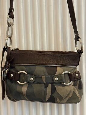 B. Makowsky Camouflage Crossbody Shoulder Bag in Olive Green and Brown